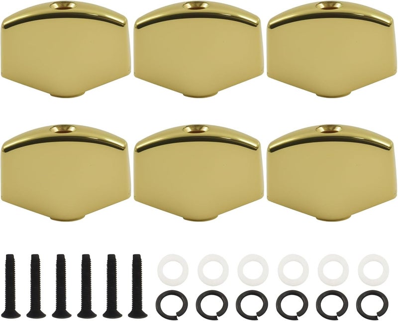 BokWin 6-Pack Metal Big Square Shape Guitar Tuning Pegs Machine Head Replacement Buttons Knob Handle Tip for Folk, Electric Guitar(Glod) - Image 1